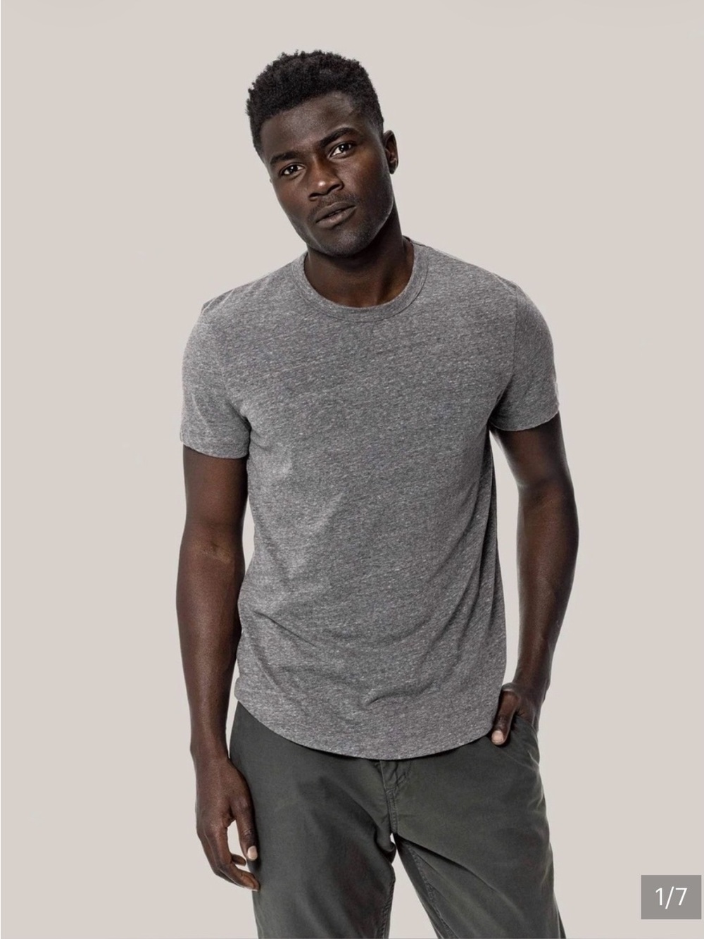 BUCK MASON Slub Curved Hem Tee in Light Gray S